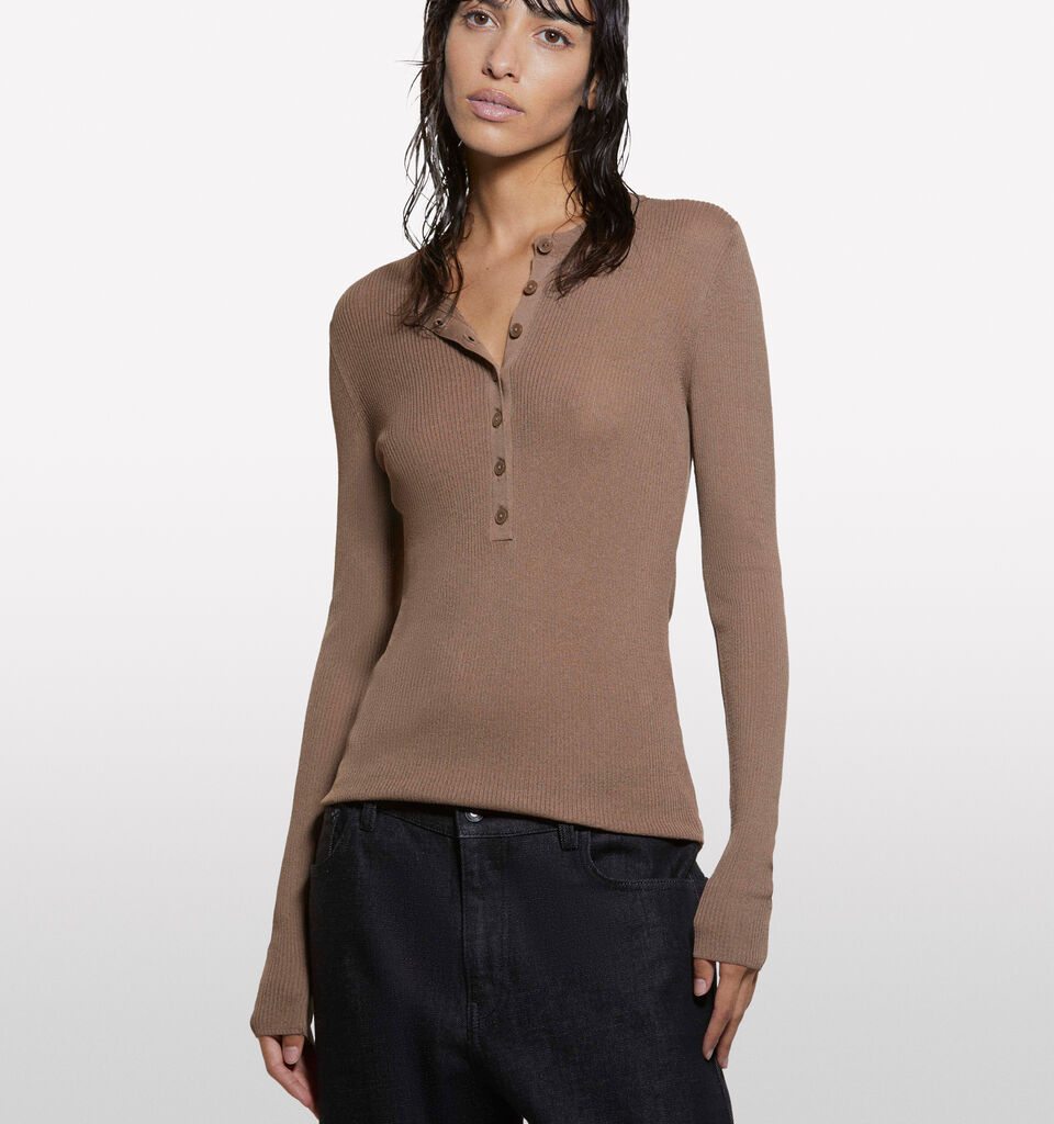 Brown Henley top - women's crew neck sweaters - Brown | Sisley image number 3